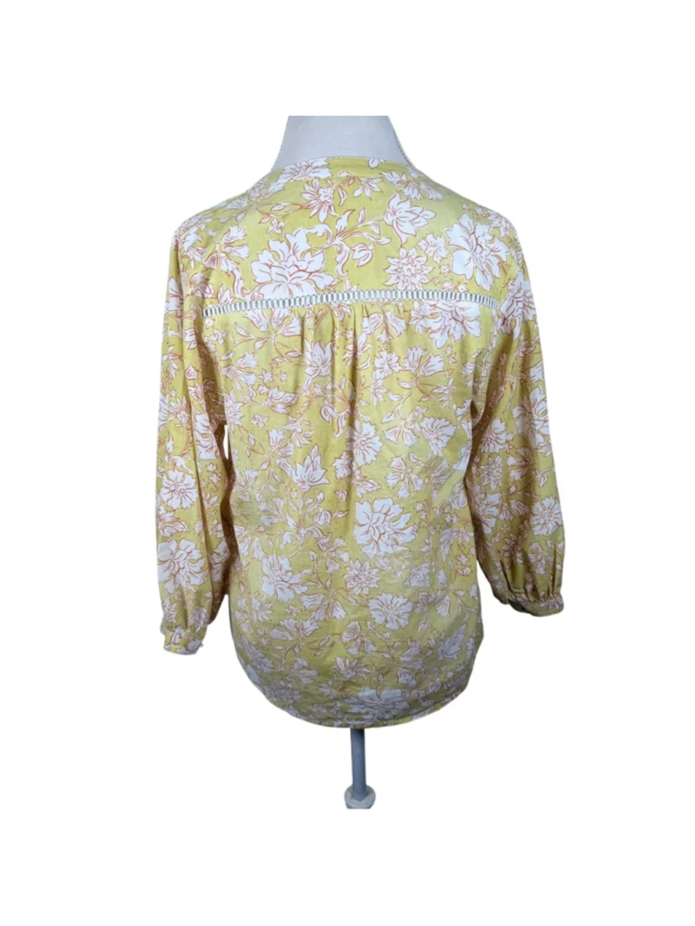 MAYE Paloma Shirt Havana Print Yellow Floral Cotton Pintuck Blouse Boho Size S